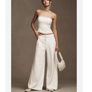 new Reformation white Auggie wide leg trousers in ivory white